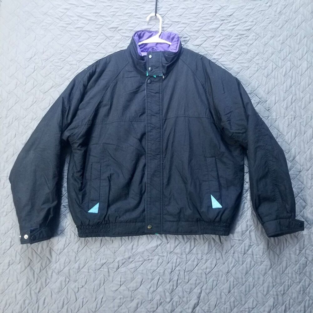 Vintage St. Johns Bay Men's L Ski Coat Jacket Black/Purple 80s 90 100% Nilon
